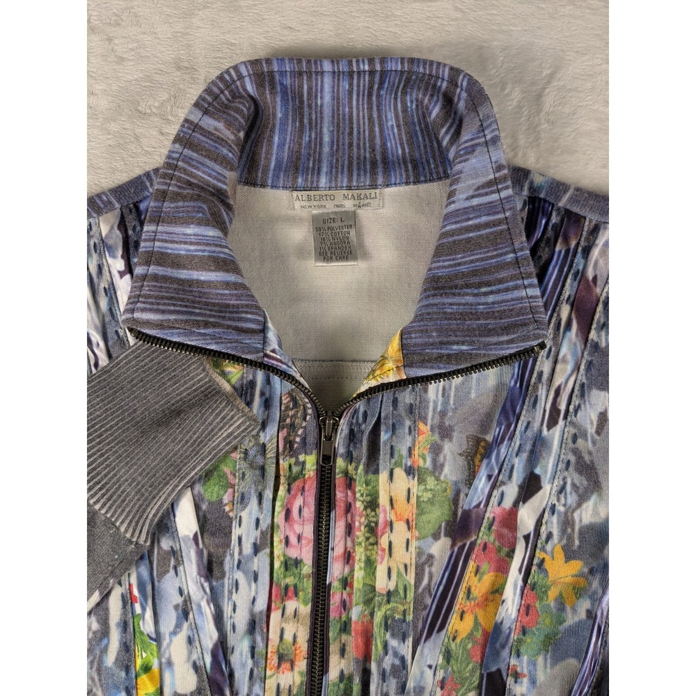 Vintage Alberto Makali Floral‎ Abstract Print Full Zip Jacket Size L Multicolor